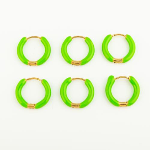 Stainless Steel Leverback Earring, 304 Stainless Steel, Vacuum Ion Plating, three pieces & for woman & enamel, green 