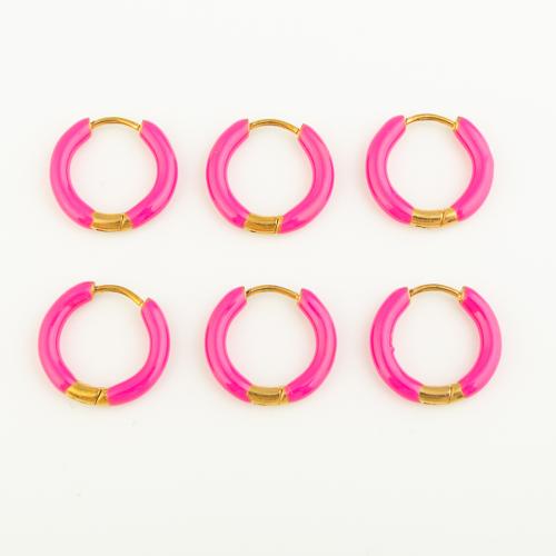 Stainless Steel Leverback Earring, 304 Stainless Steel, Vacuum Ion Plating, three pieces & for woman & enamel, pink 