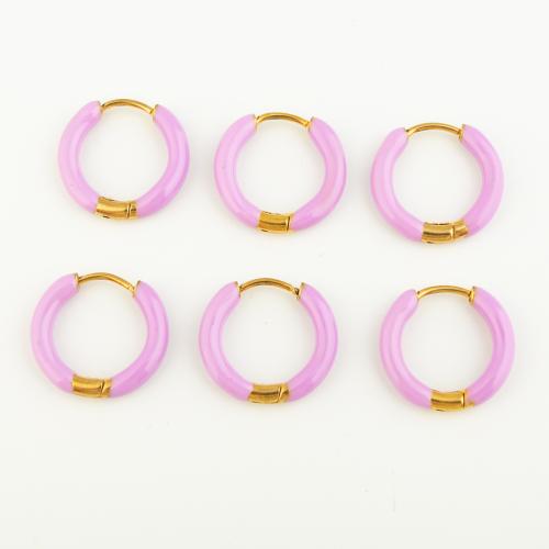 Stainless Steel Leverback Earring, 304 Stainless Steel, Vacuum Ion Plating, three pieces & for woman & enamel, purple 