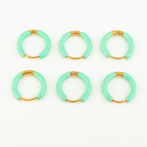 Stainless Steel Leverback Earring, 304 Stainless Steel, Vacuum Ion Plating, three pieces & for woman & enamel, green 