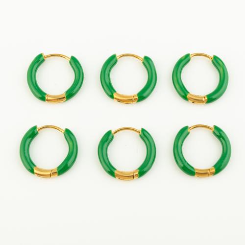 Stainless Steel Leverback Earring, 304 Stainless Steel, Vacuum Ion Plating, three pieces & for woman & enamel, green 