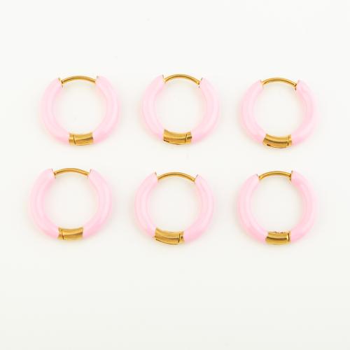 Stainless Steel Leverback Earring, 304 Stainless Steel, Vacuum Ion Plating, three pieces & for woman & enamel, pink 