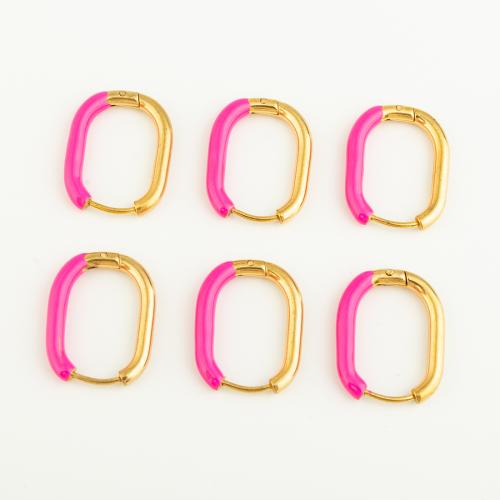 Stainless Steel Leverback Earring, 304 Stainless Steel, Vacuum Ion Plating, three pieces & for woman & enamel, pink 