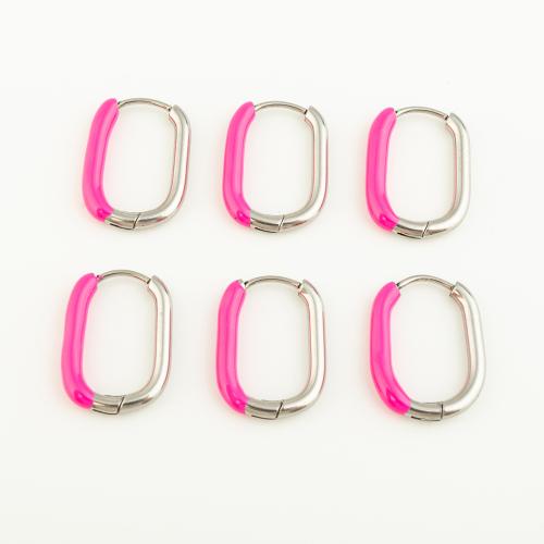 Stainless Steel Leverback Earring, 304 Stainless Steel, plated, three pieces & for woman & enamel, pink 