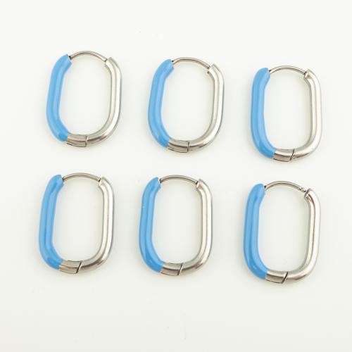 Stainless Steel Leverback Earring, 304 Stainless Steel, plated, three pieces & for woman & enamel, blue 