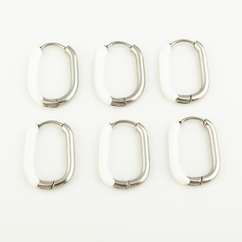 Stainless Steel Leverback Earring, 304 Stainless Steel, plated, three pieces & for woman & enamel, white 