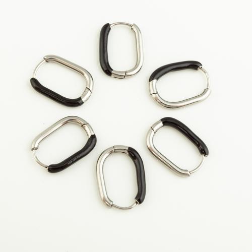 Stainless Steel Leverback Earring, 304 Stainless Steel, plated, three pieces & for woman & enamel, black 