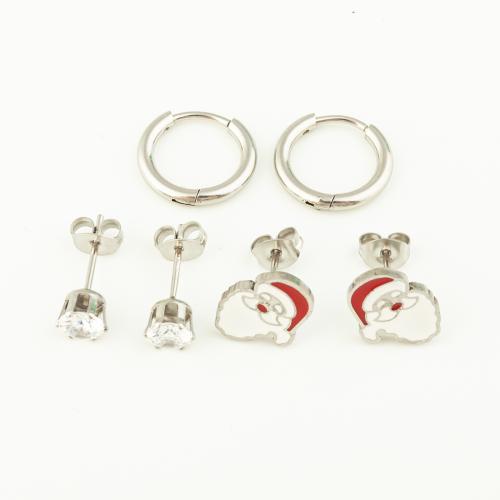 Stainless Steel Drop Earring, 304 Stainless Steel, plated, three pieces & micro pave cubic zirconia & for woman & enamel, original color 