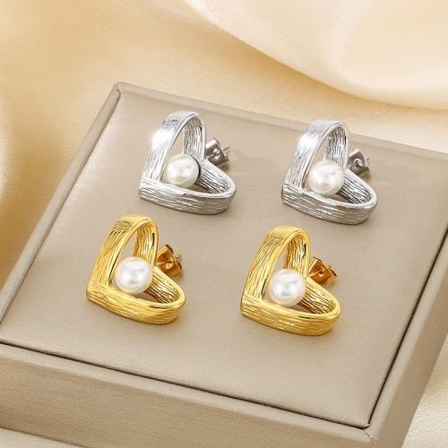 Arete de acero inoxidable , acero inoxidable 304, con Nácar, Corazón, Recubrimiento iónico al vacío, para mujer, más colores para la opción, Vendido por Par