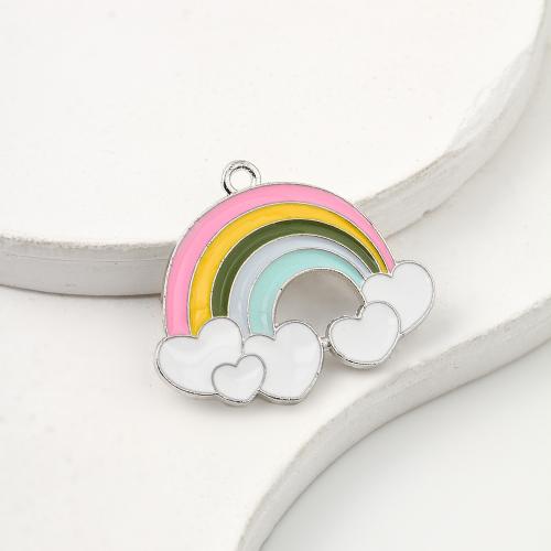 Zinc Alloy Enamel Pendants, Rainbow, silver color plated, DIY 