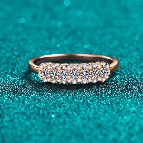 925 Sterling Silver Finger Ring, with Moissanite, Plating champagne gold & for woman, US Ring 