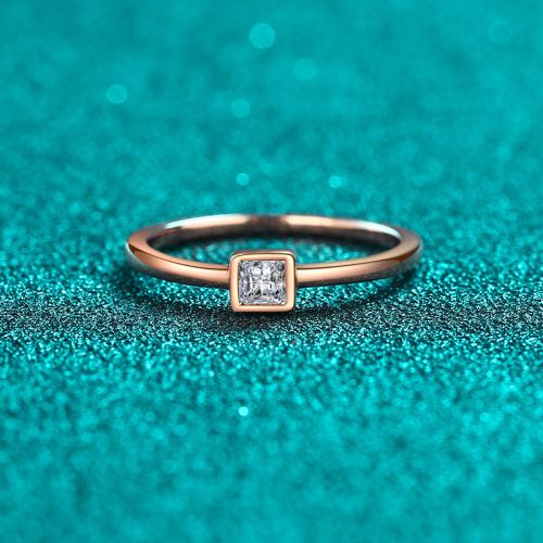 925 Sterling Silver Finger Ring, with Moissanite, Square, Plating champagne gold & for woman, US Ring 