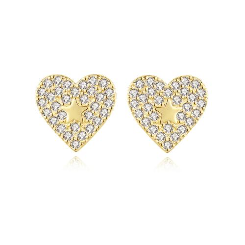 Cubic Zirconia Micro Pave Sterling Silver Earring, 925 Sterling Silver, Heart, fashion jewelry & micro pave cubic zirconia & for woman [