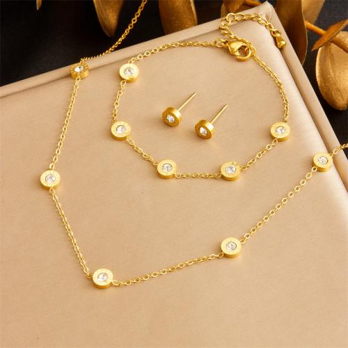 Rhinestone stainless steel Jewelry Set, 304 Stainless Steel & for woman & with rhinestone, golden 