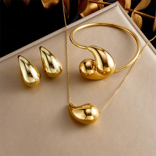 Fashion Stainless Steel Jewelry Sets, 304 Stainless Steel, Teardrop, fashion jewelry & for woman, golden 