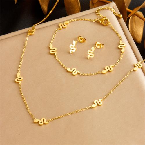 Fashion Stainless Steel Jewelry Sets, 304 Stainless Steel, Snake, fashion jewelry & for woman, golden 