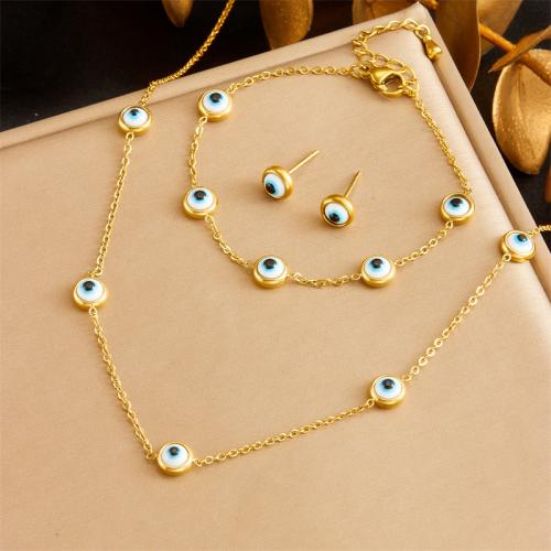 Evil Eye Jewelry Set, 304 Stainless Steel & for woman & enamel, golden 