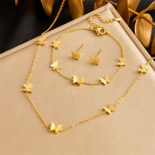 Fashion Stainless Steel Jewelry Sets, 304 Stainless Steel, Butterfly, fashion jewelry & for woman, golden 