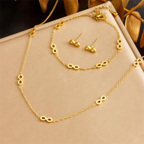 Fashion Stainless Steel Jewelry Sets, 304 Stainless Steel, Number 8, fashion jewelry & for woman, golden 