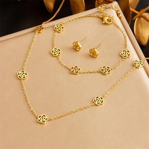 Fashion Stainless Steel Jewelry Sets, 304 Stainless Steel, Rose & for woman & hollow, golden 