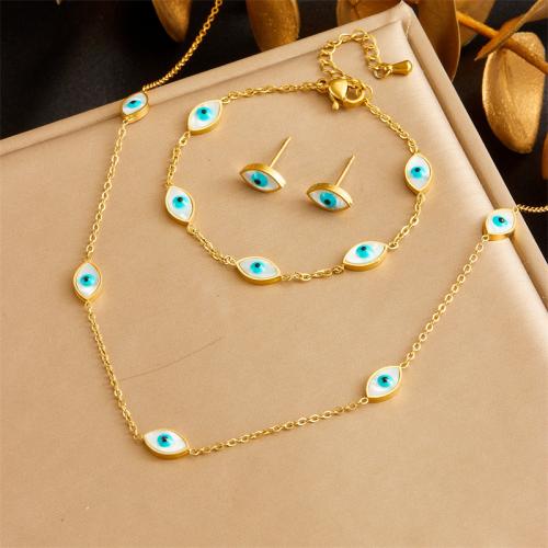 Evil Eye Jewelry Set, 304 Stainless Steel & for woman & enamel, golden 