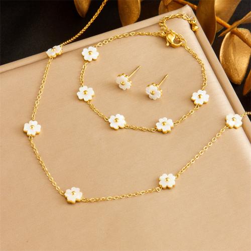 Fashion Stainless Steel Jewelry Sets, 304 Stainless Steel, Flower, fashion jewelry & for woman, golden 