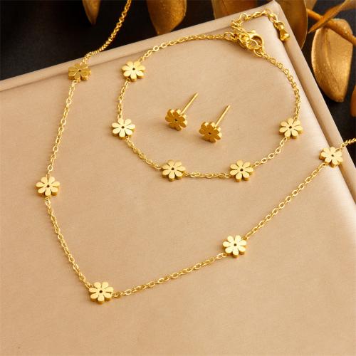 Fashion Stainless Steel Jewelry Sets, 304 Stainless Steel, Daisy, fashion jewelry & for woman, golden 