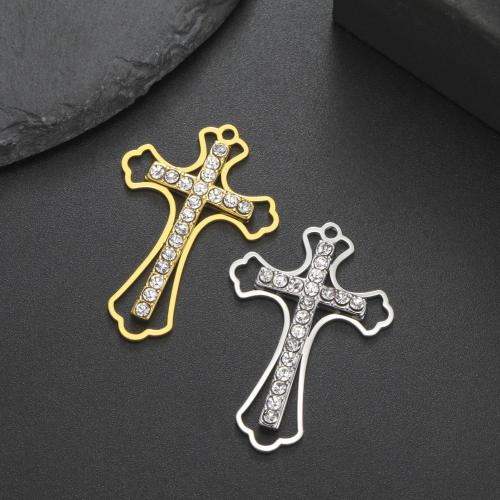 Stainless Steel Cross Pendants, 304 Stainless Steel, Vacuum Ion Plating, DIY & with rhinestone 