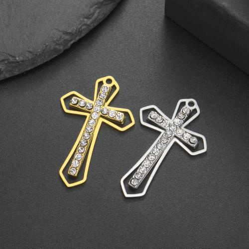 Stainless Steel Cross Pendants, 304 Stainless Steel, Vacuum Ion Plating, DIY & with rhinestone 