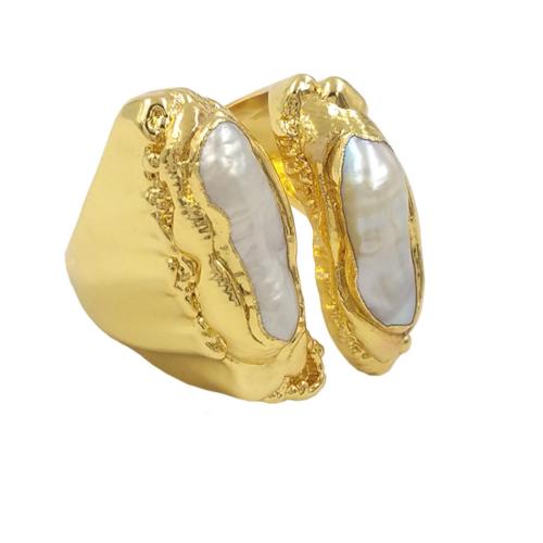 El Anillo con Perla de Agua Dulce Cultivada, metal, con Amazonita & Perlas cultivadas de agua dulce, chapado en color dorado, Ajustable & Joyería & para mujer, más colores para la opción, tamaño:8, Vendido por UD