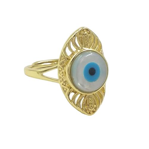 Evil Eye Jewelry Finger Ring, Brass, with Shell, gold color plated, Adjustable & fashion jewelry & Unisex, US Ring [