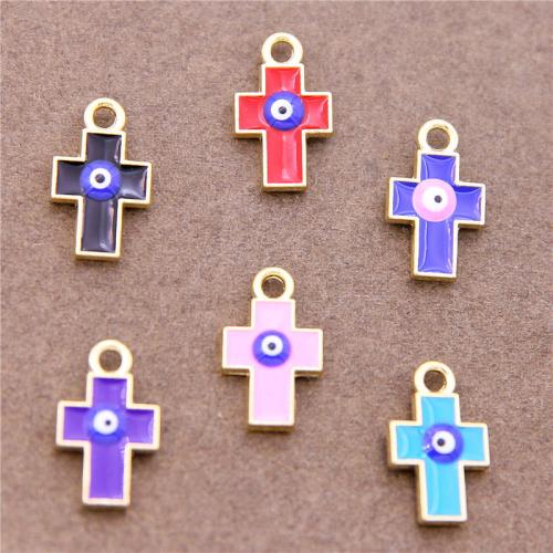 Zinc Alloy Evil Eye Pendant, Cross, gold color plated, DIY & evil eye pattern & enamel [