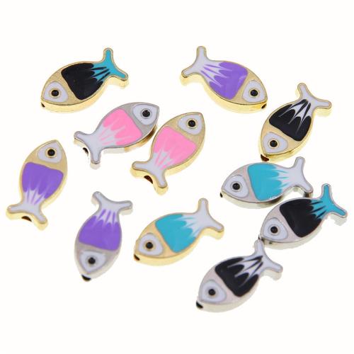 Enamel Zinc Alloy Beads, Fish, plated, DIY 