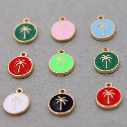 Zinc Alloy Enamel Pendants, Round, gold color plated, DIY [