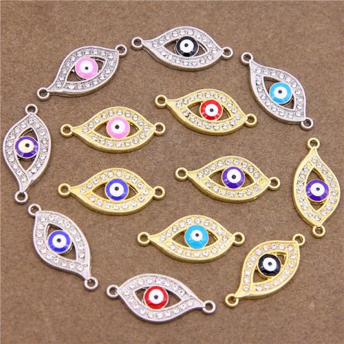 Evil Eye Jewelry Connector, Zinc Alloy, plated, DIY & evil eye pattern & enamel & with rhinestone & 1/1 loop 