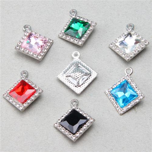 Zinc Alloy Rhinestone Pendants, Rhombus, silver color plated, DIY & with rhinestone 