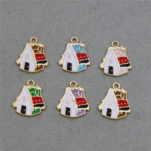 Zinc Alloy Enamel Pendants, House, gold color plated, DIY [