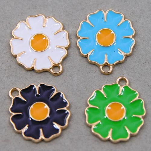 Zinc Alloy Enamel Pendants, Flower, gold color plated, DIY [