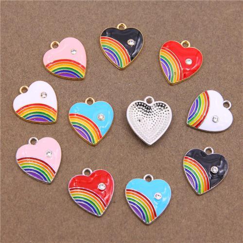 Zinc Alloy Enamel Pendants, Heart, plated, DIY & with rhinestone [