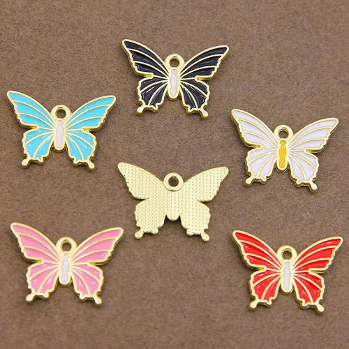 Zinc Alloy Enamel Pendants, Butterfly, gold color plated, DIY [