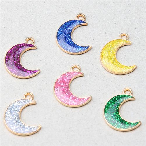 Zinc Alloy Enamel Pendants, Moon, gold color plated, DIY [