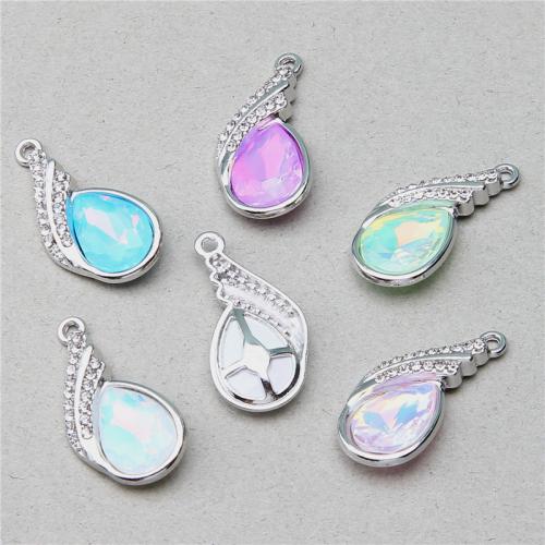 Zinc Alloy Rhinestone Pendants, Teardrop, silver color plated, DIY & with rhinestone [