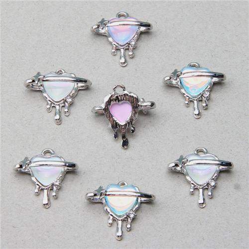 Zinc Alloy Rhinestone Pendants, Heart, silver color plated, DIY & with rhinestone [