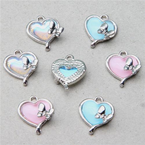 Zinc Alloy Rhinestone Pendants, Heart, silver color plated, DIY & with rhinestone [