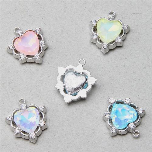 Zinc Alloy Rhinestone Pendants, Heart, silver color plated, DIY & with rhinestone [