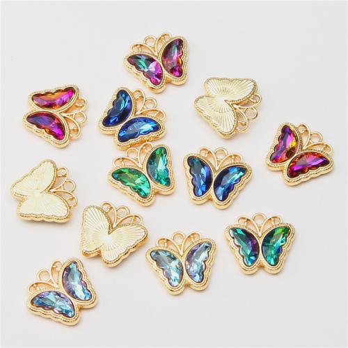 Zinc Alloy Rhinestone Pendants, Butterfly, gold color plated, DIY & with rhinestone 