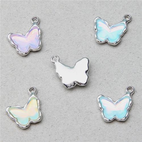 Zinc Alloy Rhinestone Pendants, Butterfly, silver color plated, DIY & with rhinestone [