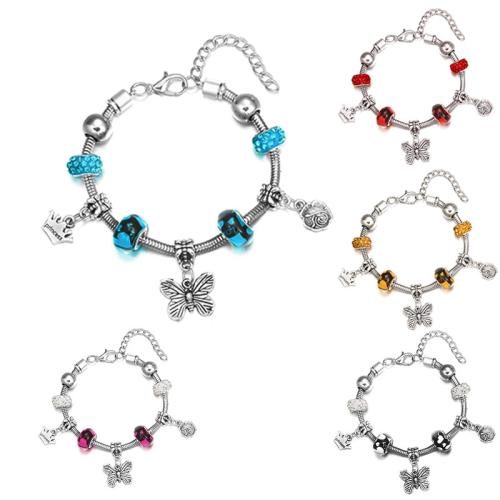 Zinc Alloy European Bracelets, Glass, with Zinc Alloy, with 5cm extender chain, fashion jewelry & for woman & with rhinestone Approx 18 cm 