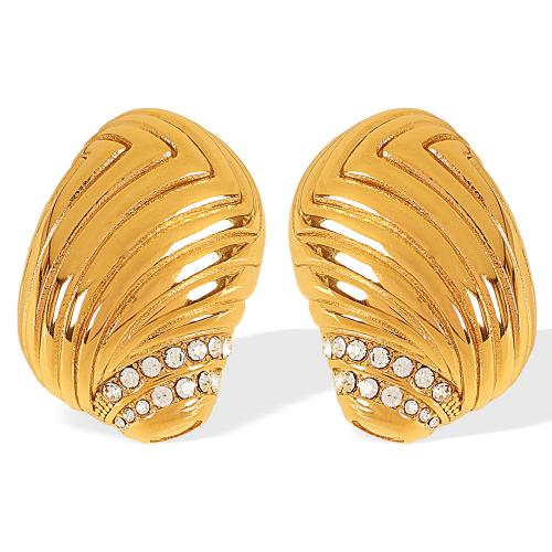 Stainless Steel Rhinestone Stud Earring, 304 Stainless Steel, Conch, plated, fashion jewelry & for woman & with rhinestone, golden 