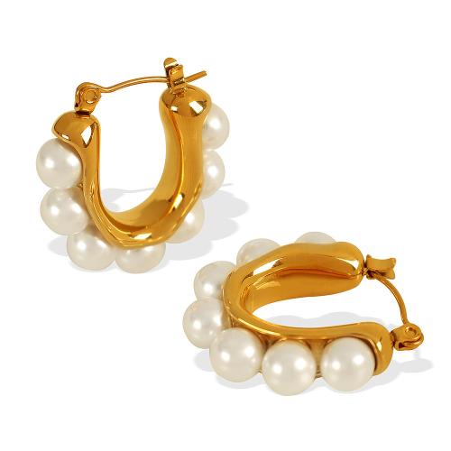 Stainless Steel Leverback Earring, 304 Stainless Steel, with Plastic Pearl, plated, fashion jewelry & for woman 